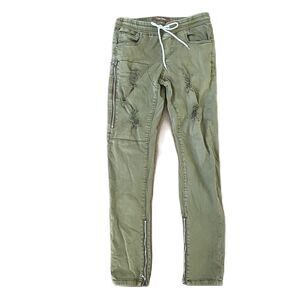 Crysp Denim Cargo Pants Distressed Rips Skinny fit Men's Jean Olive (Waist 31)